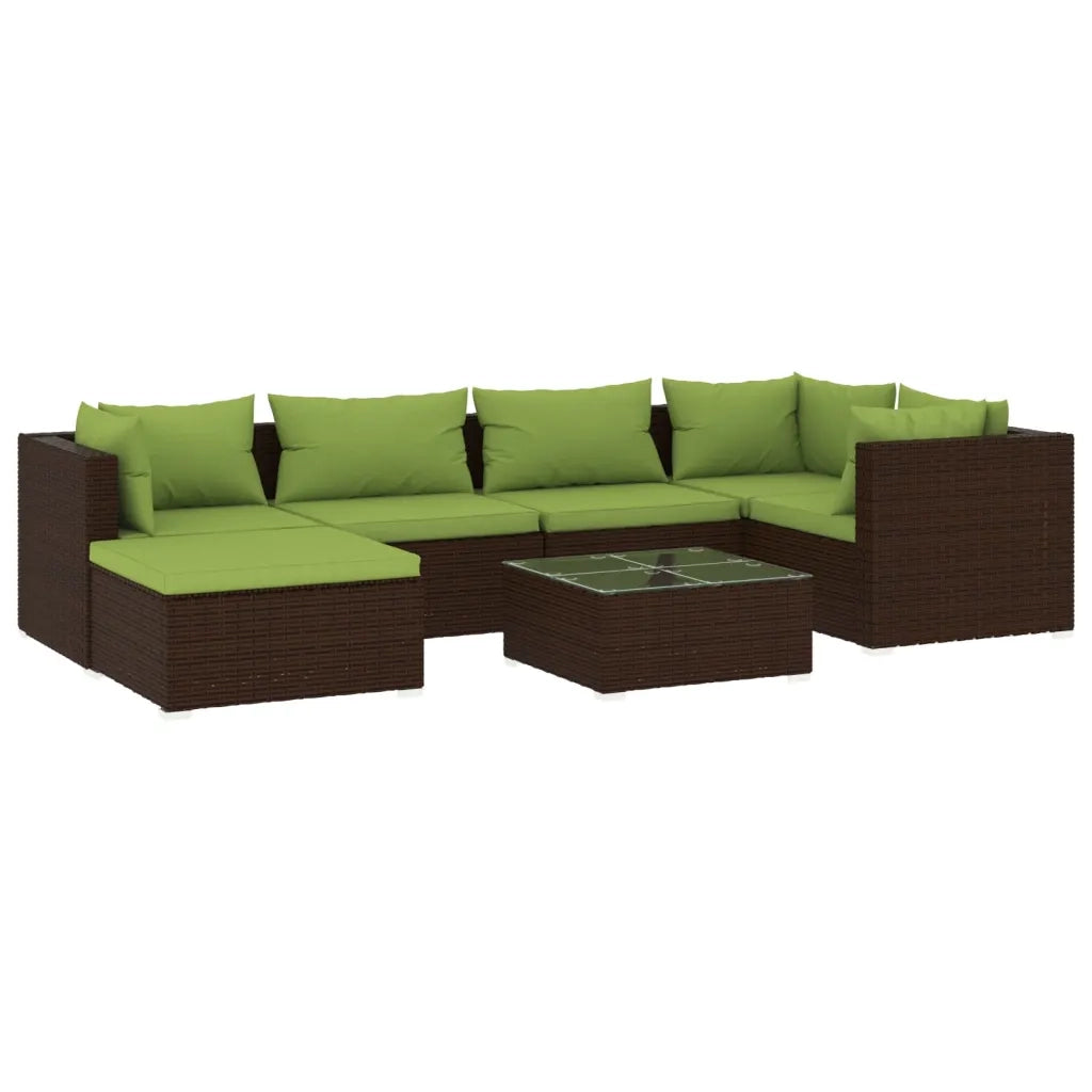 Set Divani da Giardino 7 pz con Cuscini in Polyrattan Marrone cod mxl 38944
