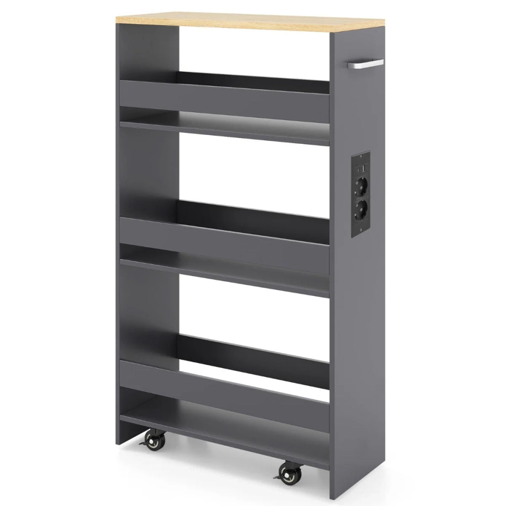 Carrello portaoggetti sottile 47,5 x 20 x 80,5 cm pratica stazione di ricarica 4 ripiani di design in legno grigio 20_0018921
