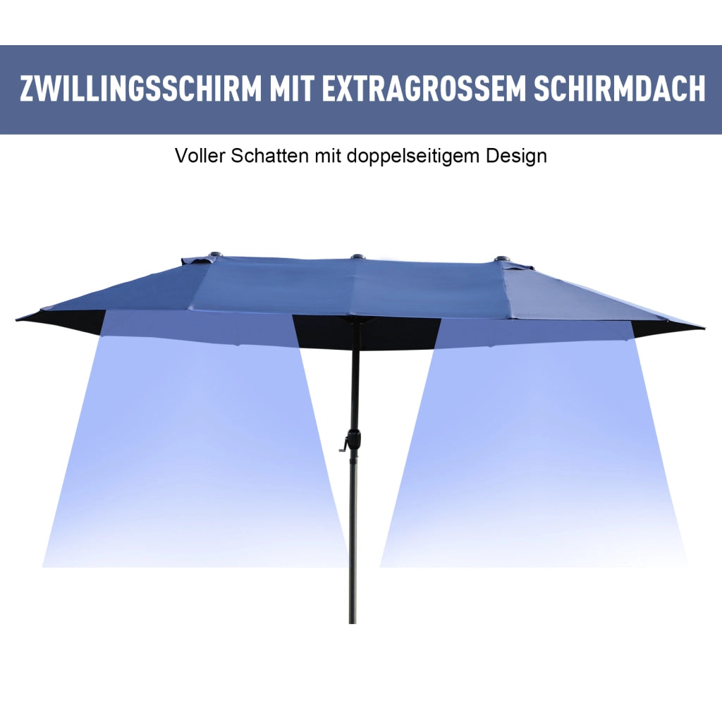 Parasol Garden Parasol Market Parasol Doppio Parasol da patio con manovella a mano Ovale blu 460 x 270 x 240 cm
