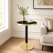 Tavolo da pranzo - rotondo - effetto marmo - bordo oro - base nera/oro - versatile - per soggiorno