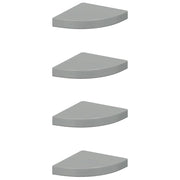 4 pz Scaffali Angolari a Parete | Mensola sospesa Grigio Lucido 25x25x3,8 cm MDF