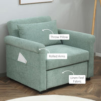 Poltrona Letto Singolo Schienale Regolabile 96x84,5x87,5 cm in Tessuto effetto Lino Verde