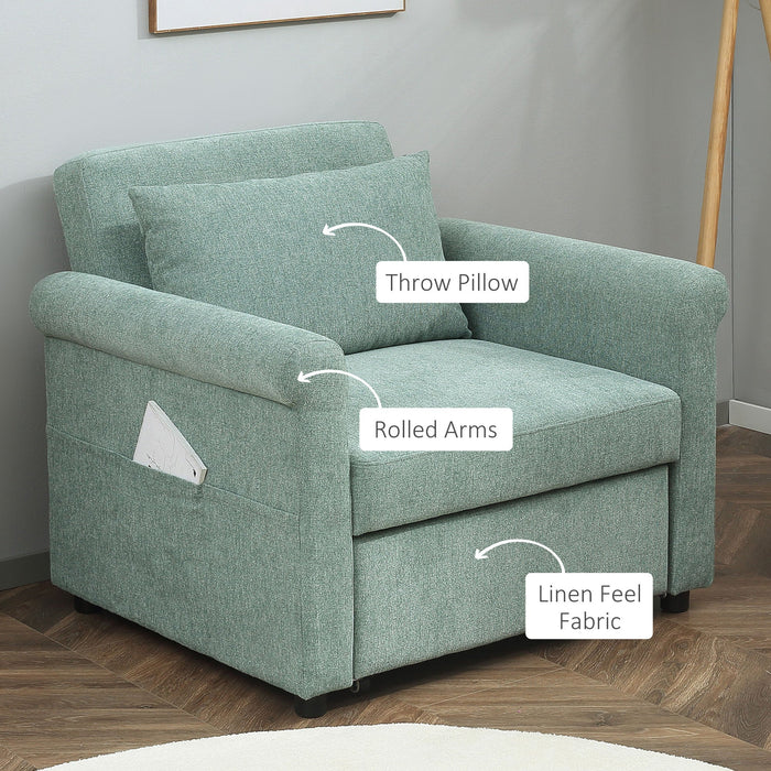 Poltrona Letto Singolo Schienale Regolabile 96x84,5x87,5 cm in Tessuto effetto Lino Verde