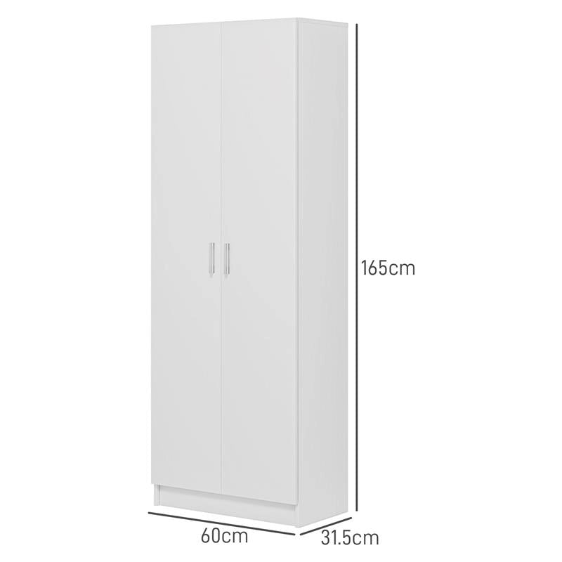 MOBILE MULTIUSO MODERNO CON 5 RIPIANI E LIVELLI REGOLABILI IN LEGNO 60X31.5X165 CM BIANCO