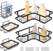 Set di 5 pannelli di sostegno per doccia - Accessorio per bagno e cucina con cassetta per sapone/scegliere rasoi/denti - Nessuna trapanatura - Con ganci - Angolo caddy per bagno e cucina