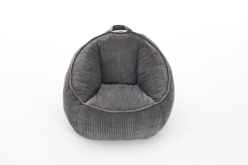 Pouf a sacco ULEVR per bambini in velluto a coste grigio, con forma curva di supporto