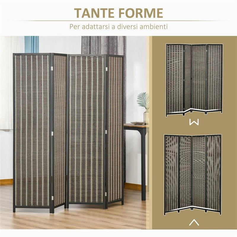 SEPARÉ PIEGHEVOLE A 4 PANNELLI STRUTTURA IN LEGNO E BAMBÙ