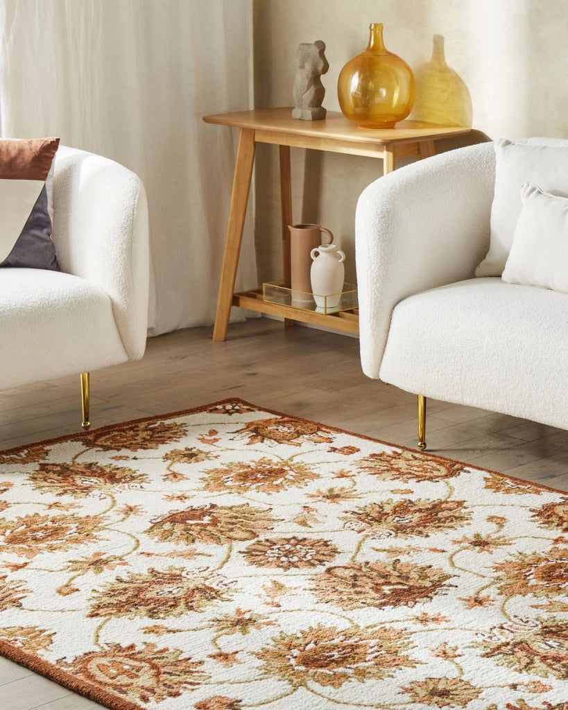 Tappeto in lana beige e marrone 140 x 200 cm a pelo lungo motivo orientale