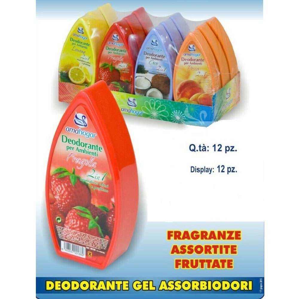 Trade Shop - Set 12 Deodoranti Gel Profumo Ambiente Assorbi Odori 2in1 Fruttate -