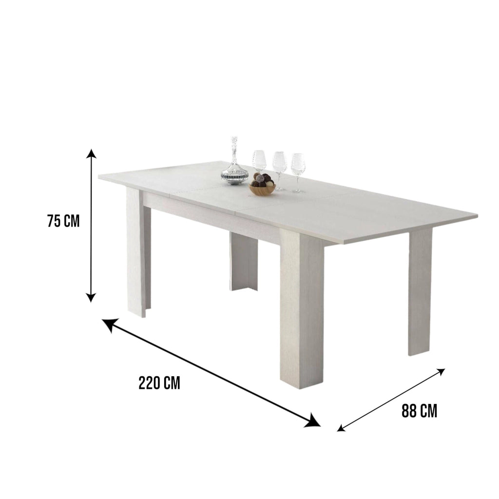 Tavolo allungabile Artino, Tavolo da pranzo estensibile, Consolle multiuso con allunghe, Cm 140x88h75, Bianco
