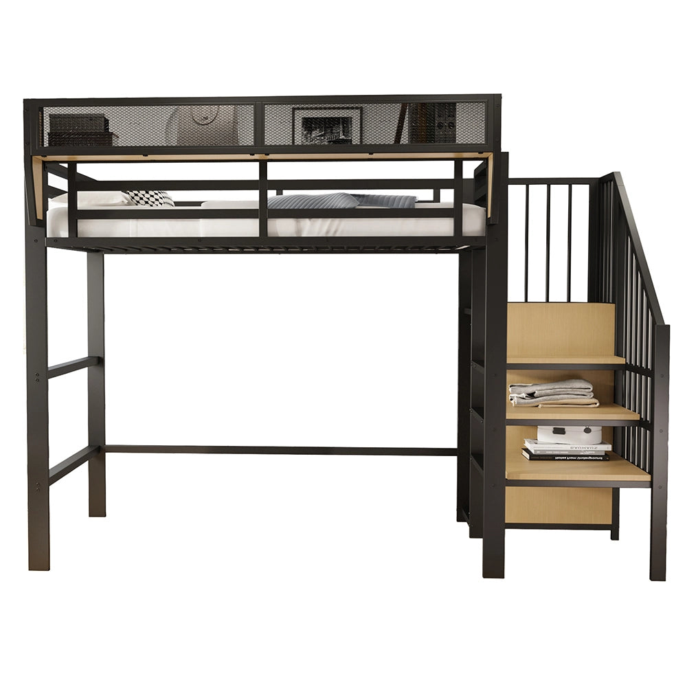 Letto a Castello 90x200 – Xylo – Metallo per Adulti/Bambini, Scala Sicurezza, Ripostiglio Flessibile, Nero