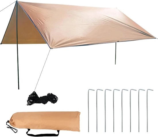Tenda Tarp 3 x 3m Copertura Acquatica Impermeabile da Pioggia con Raffiche UV e Viti per Campeggio Escursioni