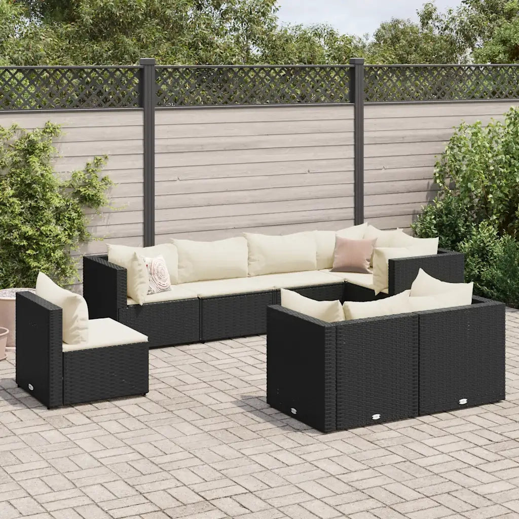 vidaXL Set Mobili da Giardino con Cuscini 8 pz Nero in Polyrattan
