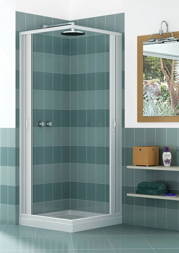 Box Doccia Angolare 80x80 cm 2 Ante a Soffietto in PVC H185 Caldoni Manen Bianco