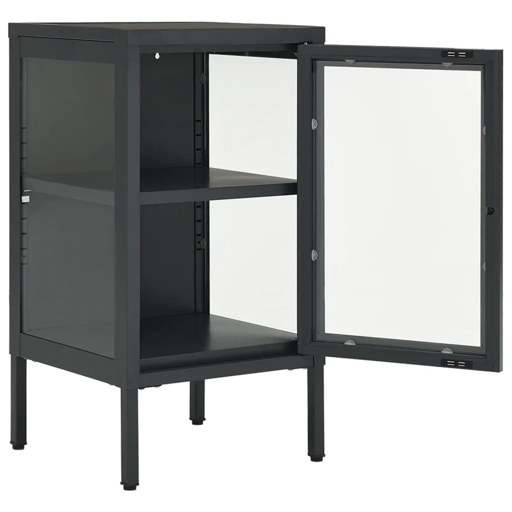 Credenza Antracite 38x35x70 cm in Acciaio e Vetro 336063