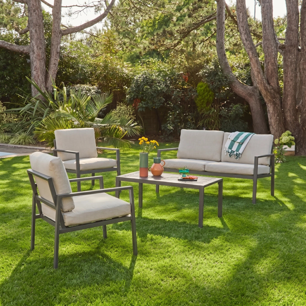 Salotto da giardino in alluminio, 4 posti, verde kaki