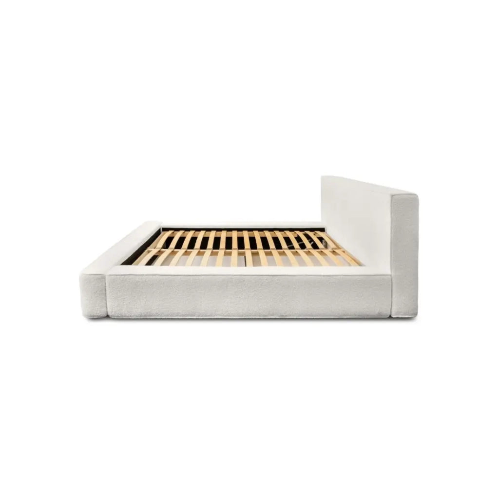 Lettino VELORA – Bianco alpino riccioluto – 140x200 cm – Tessuto velluto morbido – Rete sollevabile – Deposito integrato