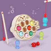 Giocattolo educativo per bambini: gioco da pesca magnetica, allenamento della concentrazione, giocattolo da pesca magnetico in legno (foca marina)