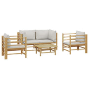 Mobili da giardino mobili da esterno Set di mobili da 5 pezzi con cuscini in bambù grigio chiaro 02_0016385