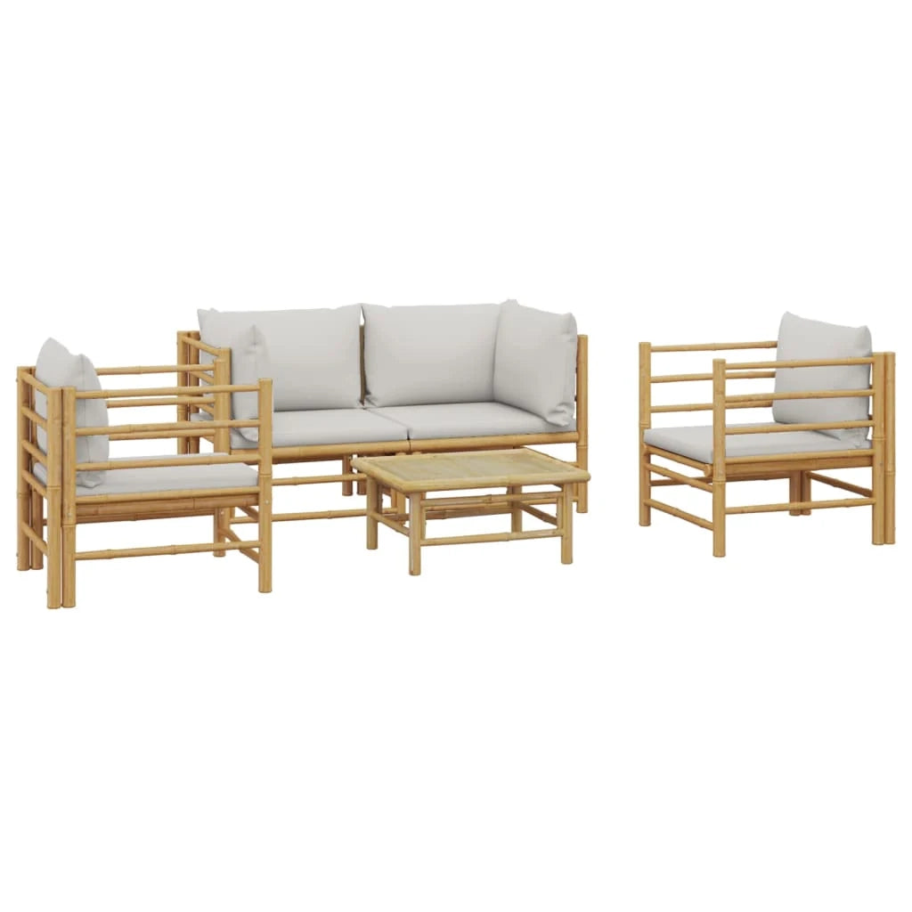 Mobili da giardino mobili da esterno Set di mobili da 5 pezzi con cuscini in bambù grigio chiaro 02_0016385