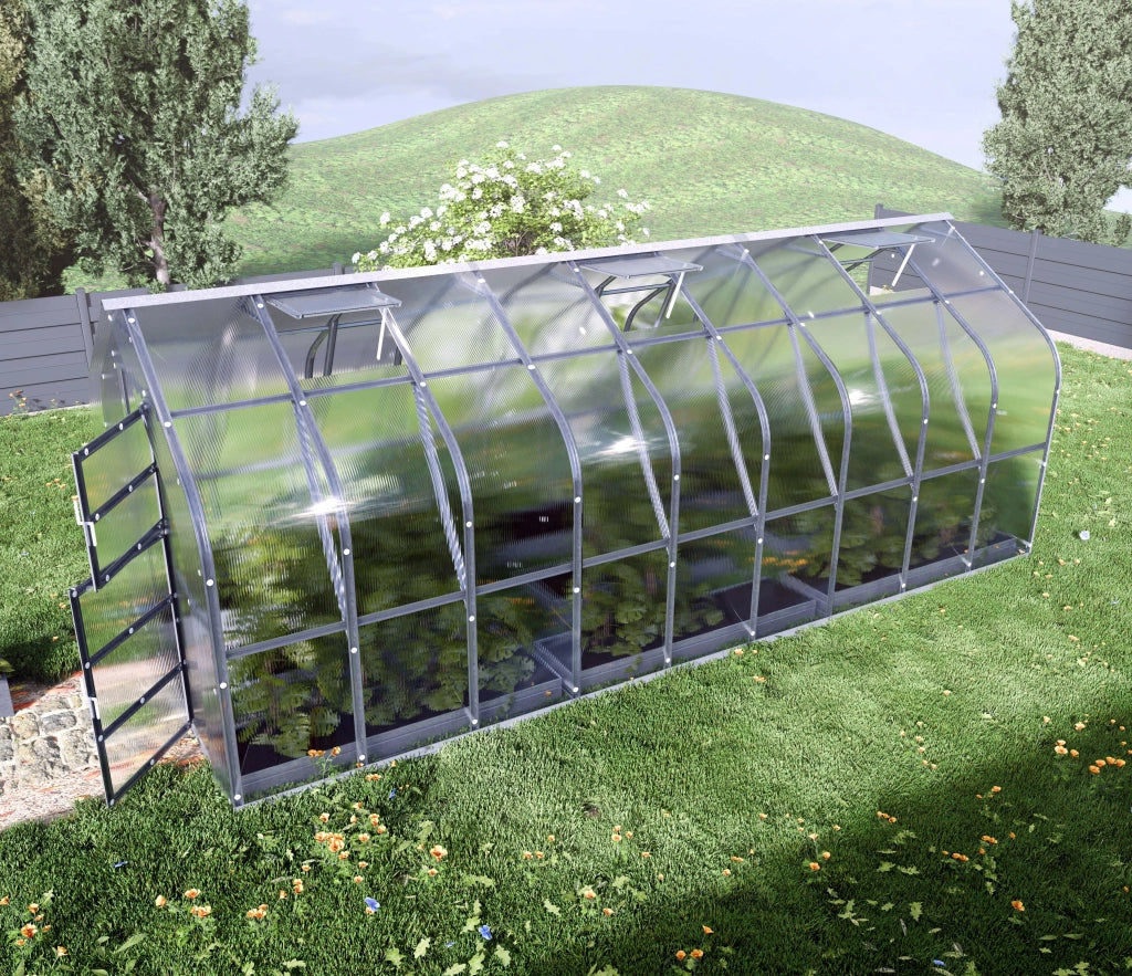 Serra da giardino KLASIKA Standard 15m2, 2,5m x 6m, 4 mm con rivestimento in policarbonato (con 3 tetti ad apertura automatica)