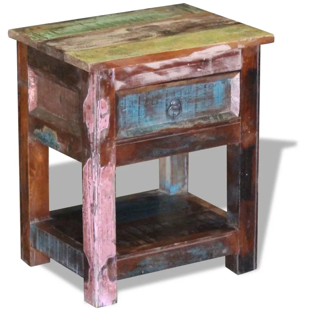 Tavolino con 1 Cassetto Legno Massello di Recupero 43x33x51 cm cod mxl 9472