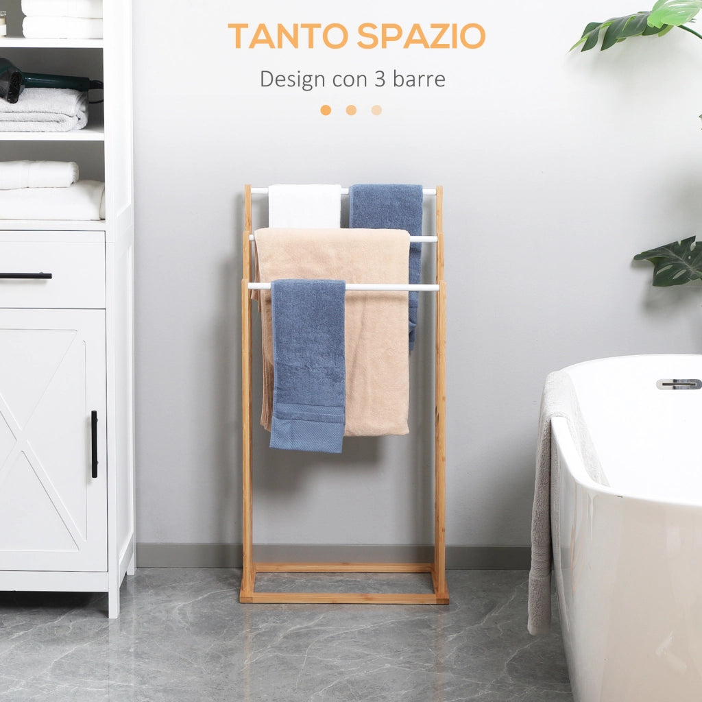 EasyComfort Portasciugamani a 3 Sbarre in Bambù , Design Leggero e Portatile, 48x25.8x94 cm, color Legno