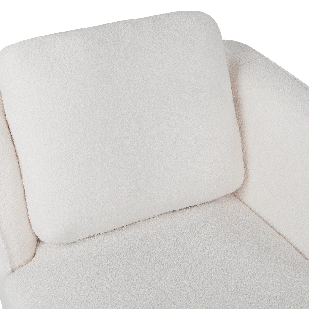 Chaise longue con cuscino bianco sporco in tessuto bouclé lato sinistro stile retrò