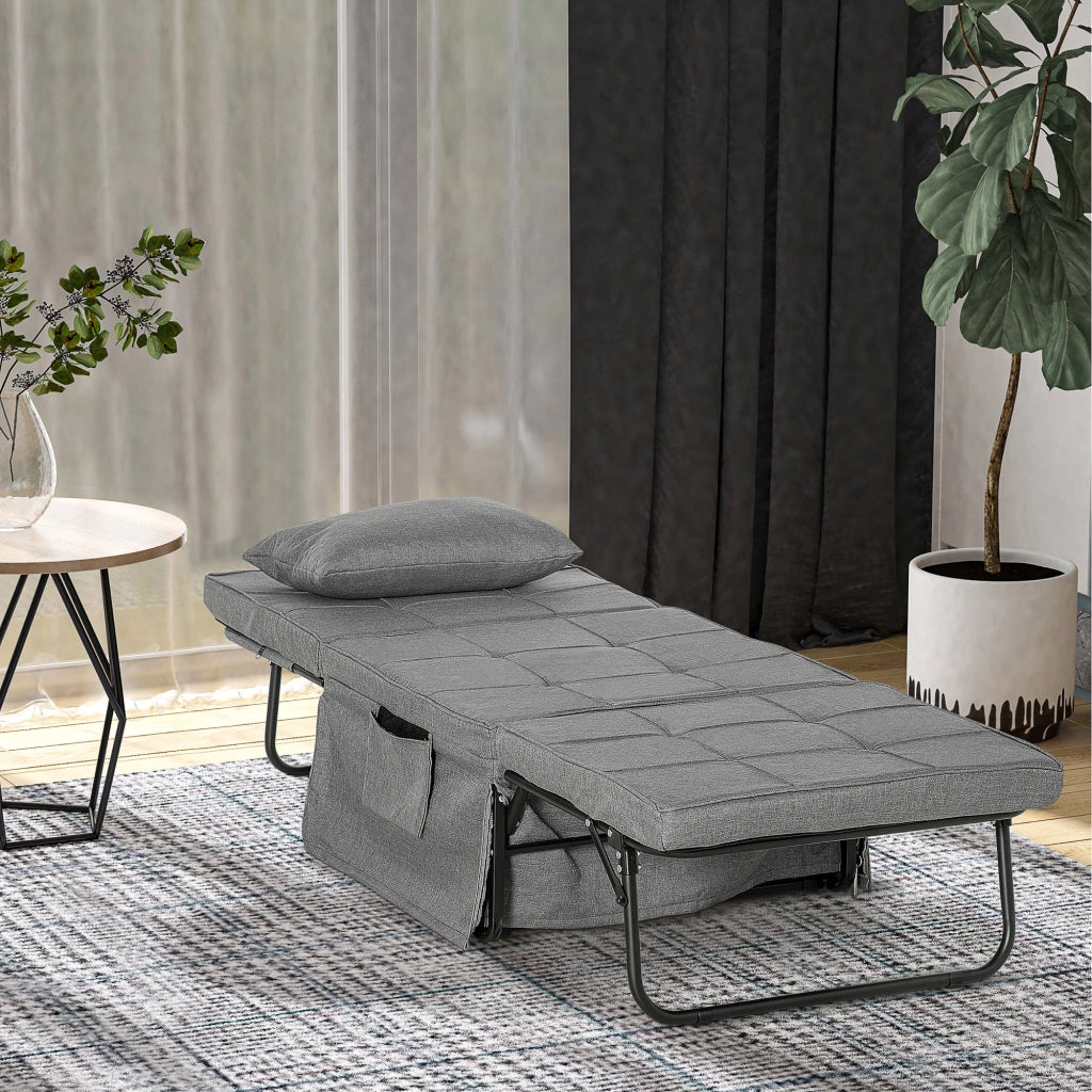 Pouf Letto Pieghevole Multiuso 4 in 1 con Schienale Reclinabile a 5 Livelli Grigio
