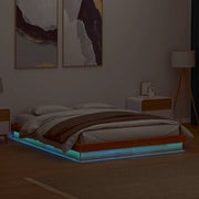 Giroletto LED-Struttura Letto con LED Marrone Cera 150x200 cm in Legno Massello di Pino
