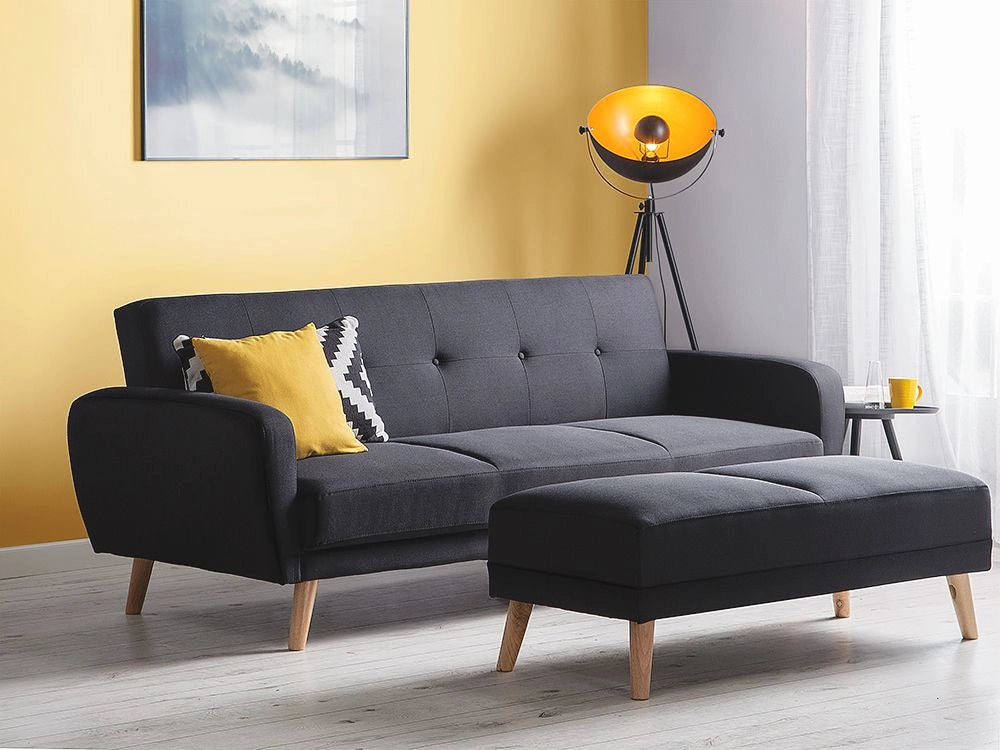 Gambe in legno massello rettangolari imbottite in tessuto Nero ottomana moderno minimalista