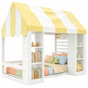 Letto per bambini singolo 1 posto con baldacchino; 2 vani aperti; in legno; bianco; 90 × 200 cm; senza materasso