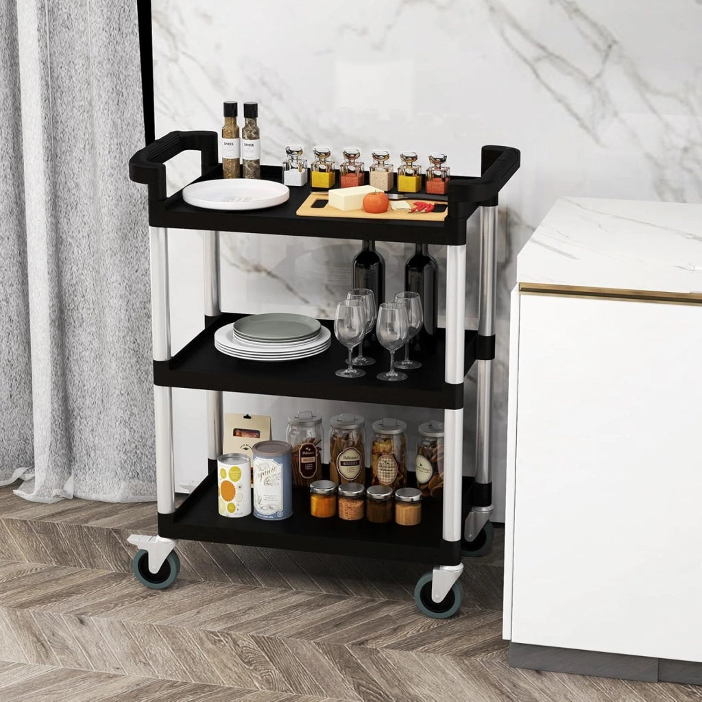 Carrello Rotolante in Metallo a 3 Livelli, Carrello per Strumenti Robusto con Ruote Universali Bloccabili, 2 Maniglie, Capacità 150 KG, Multifunzionale per Garage, Cucina, Magazzino