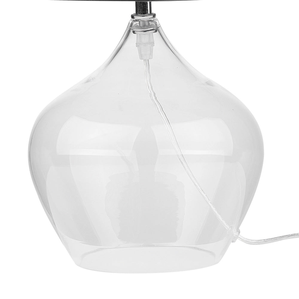 Lampada da Tavolo Trasparente e Nero Base in Vetro Paralume Tamburo in Poliestere Design Moderno