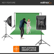 Sfondo fotografico in cartoncino verde croma 2,60x10 m, Backdrop foto antiriflesso e resistente, per studi fotografici
