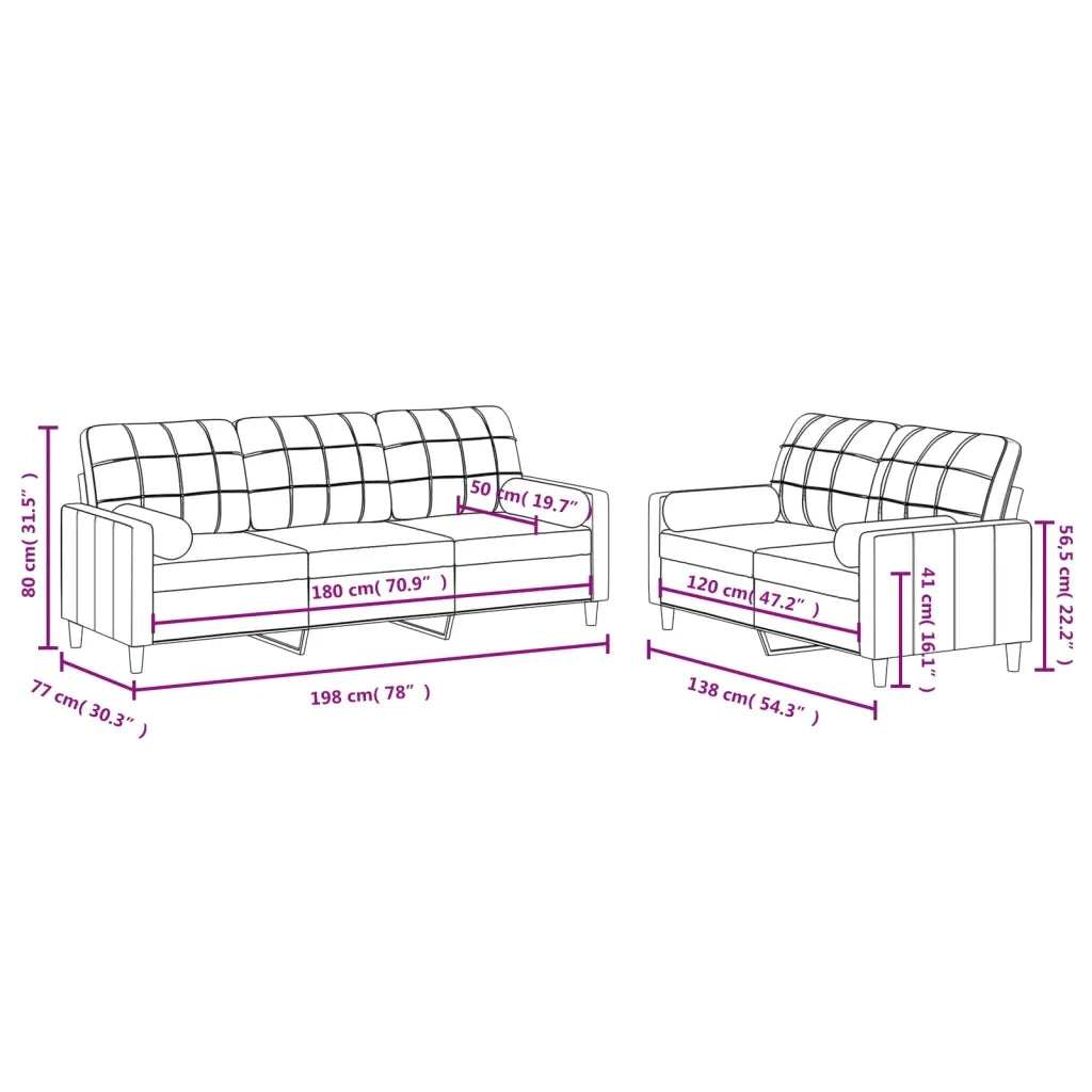 Set di Divani 2 pz con Cuscini Grigio Scuro in Tessuto