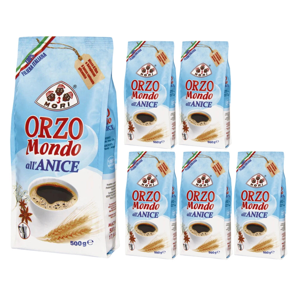Tre mori orzo mondo all'anice macinato moka espresso 6 confezioni da 500 grammi