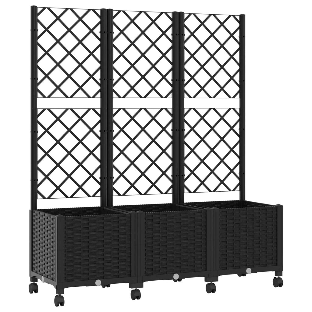 Vaso da giardino con grigliato e ruote Nero 120 x 40 x 146 cm 3423057