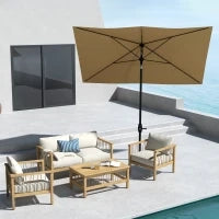 Ombrellone da Giardino Rettangolare 3x2 m con Apertura a Manovella e Inclinabile, Caffè
