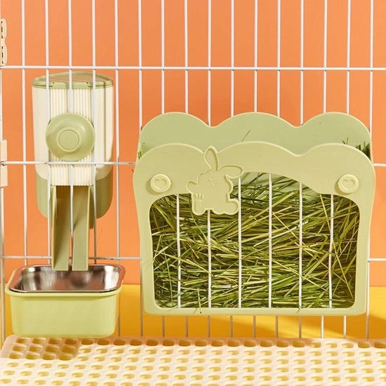 Set di alimentatore per coniglio 3 in 1 con cassetta appesa per gabbia - Ideale per coniglio, pappagallo, chinchilla (vegetale)