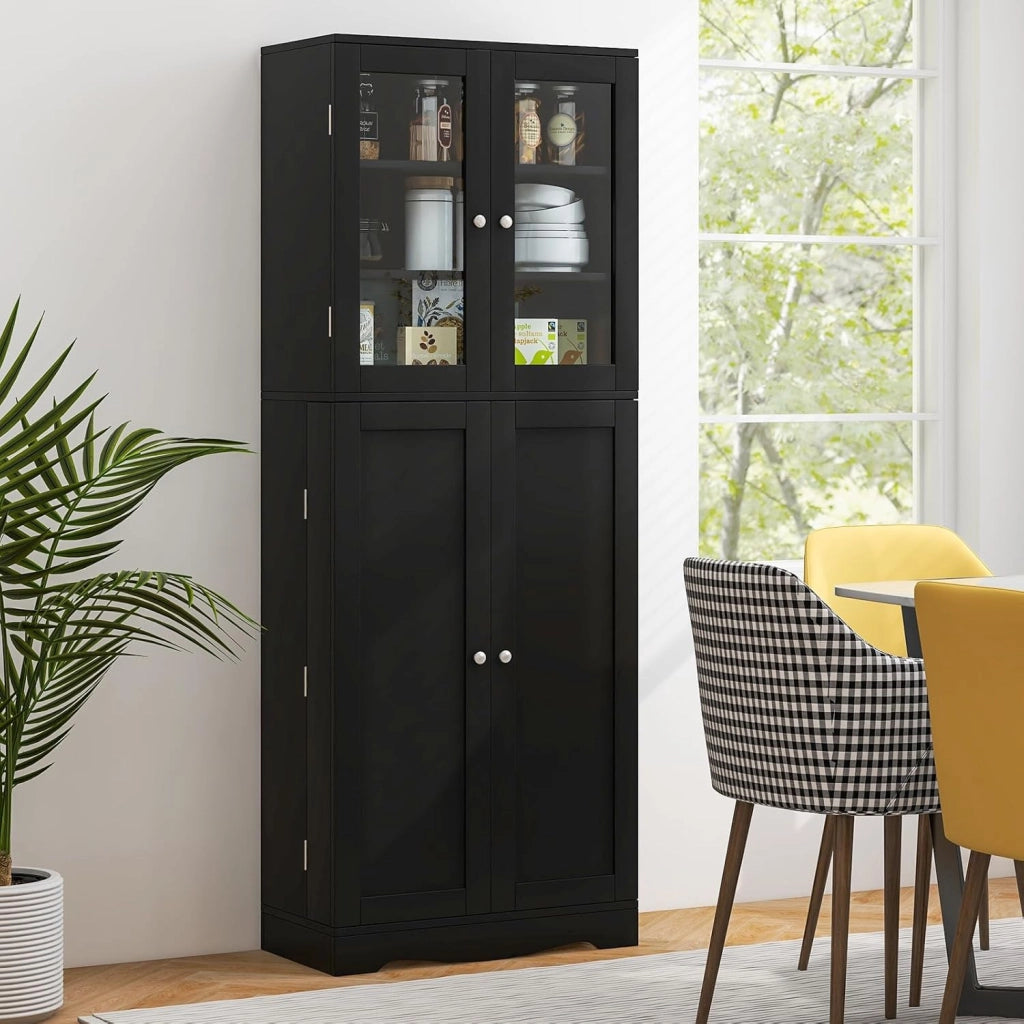Credenza da Cucina con Anta Multi-Stoccaggio, Mobile Cucina Dispensa con Dispositivo Antiribaltamento, Armadio di Stoccaggio, 60 x 31,5 x 161,5 cm, per Soggiorno, Sala da Pranzo (Nero)