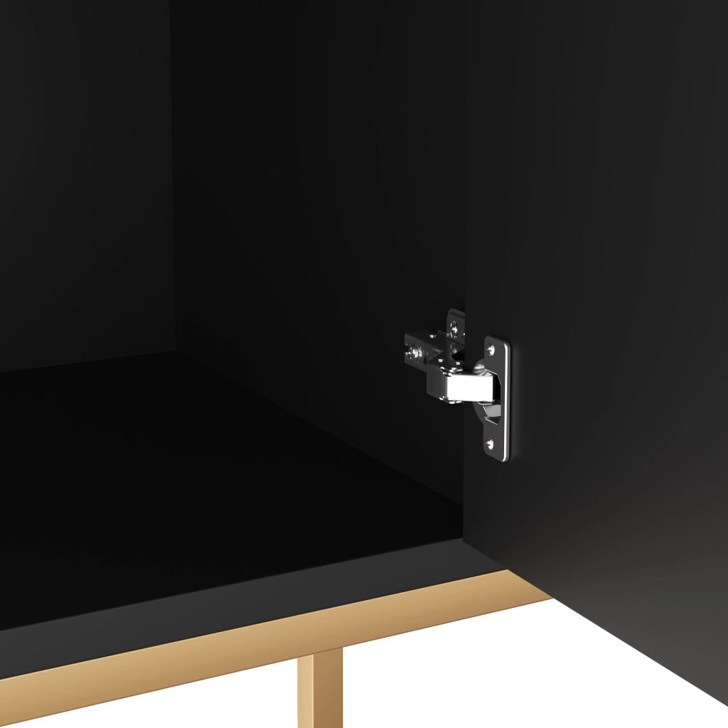 Credenza con 4 Ante e Gambe in Metallo; Motivo Geometrico 3D; Stile Moderno; in MDF; Nero; 162??40??80 cm