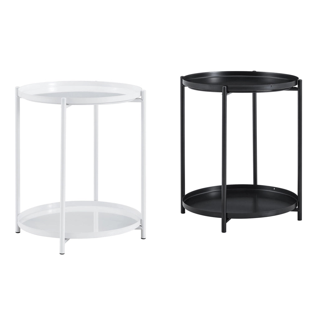 Tavolino rotondo a 2 livelli con ripiano; ?42 x 52 cm; MDF e metallo; nero