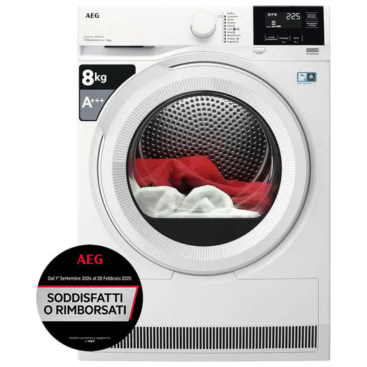 AEG TR8G83GW Serie 8000 AbsoluteCare Asciugatrice a Pompa di Calore Classe energetica A+++ Capacita' di Carico 8 Kg Motore Inverter Cesto ProTex XXL