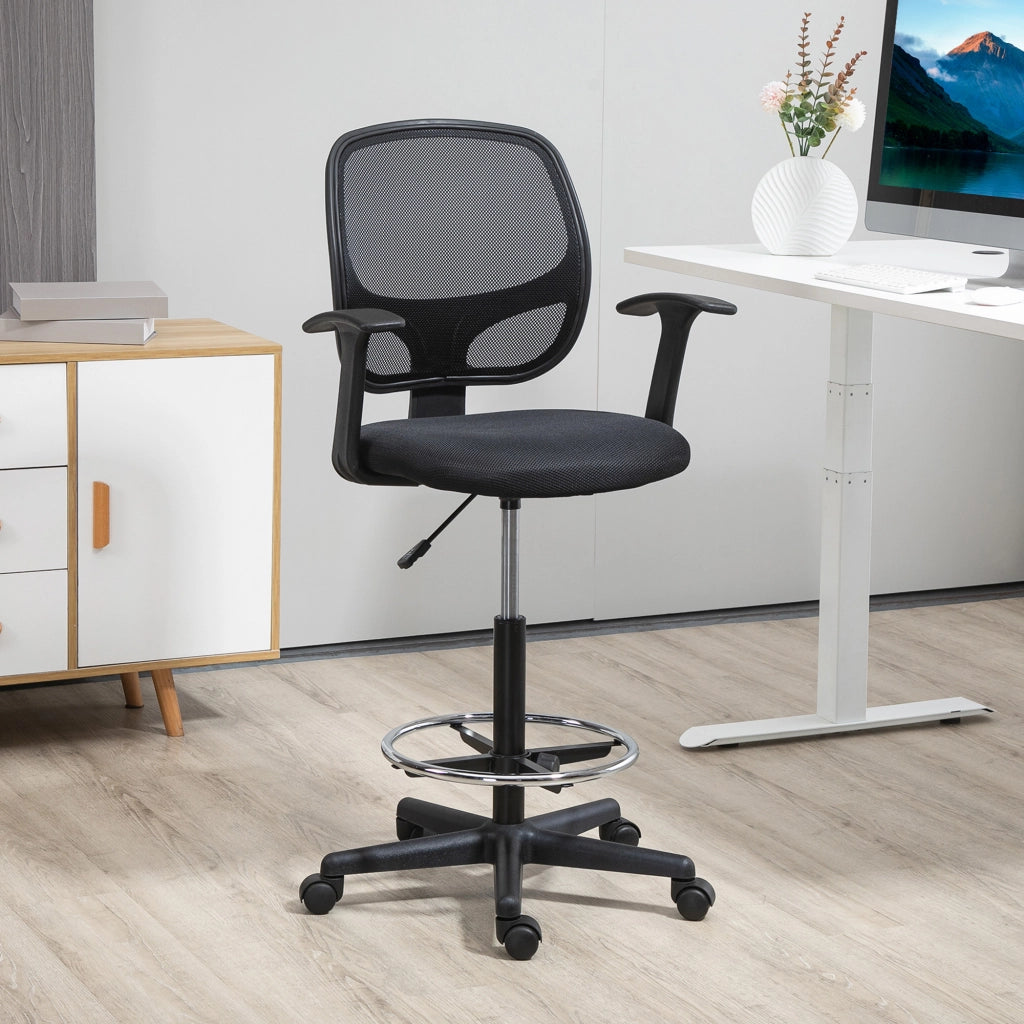 Sedia da ufficio ergonomica girevole con altezza regolabile poggiapiedi schienale in mesh e schiuma nera