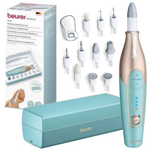 Beurer MP 84 Fresa elettronica per Unghie Professionale Cordless con Batteria Ricaricabile, 10 Accessori per Manicure e Pedicure e Pratica Custodia con Funzione di Ricarica