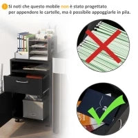 Schedario da Ufficio con Cassetto, Armadietto, Ruote a Freno e Ripiano Aperto, Cassettiera Ufficio per Lettera/Legale/Formato A4, Armadio Verticale per Studio, 40x35x60 cm, Nero