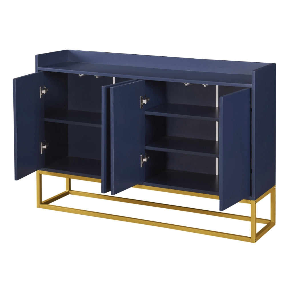 Credenza 120x30x80 cm con 4 ante e ripiani regolabili; MDF e pannello truciolare blu navy