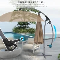 Ombrellone da Giardino Decentrato 2.7m Apertura a Manovella e 16 Stecche in Fibra di Vetro, Cachi