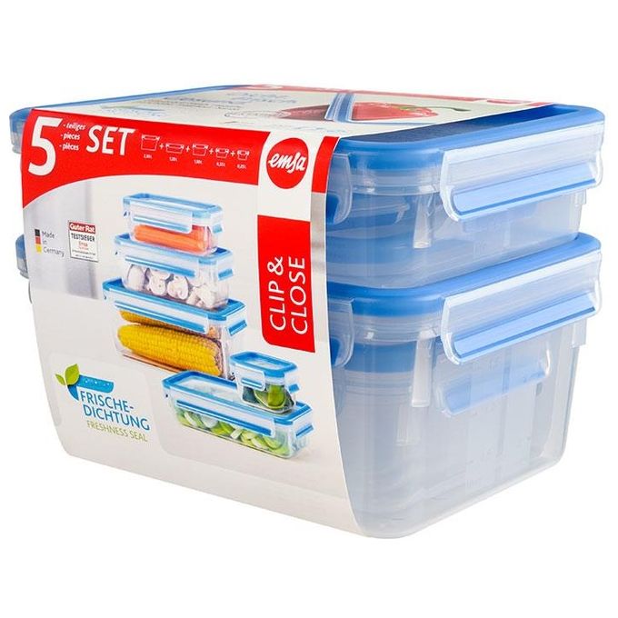 EMSA 512753 recipiente per cibo Rettangolare Scatola Blu, Translucent 5 pz